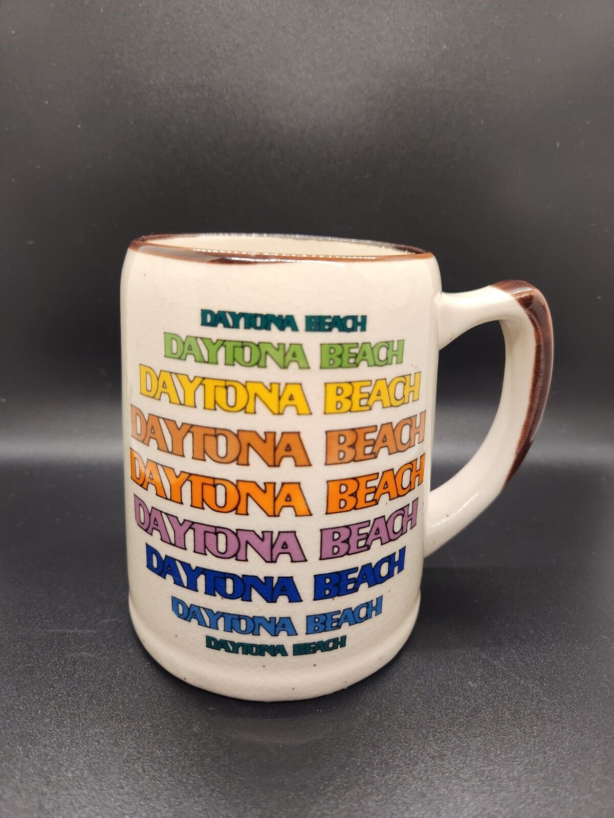 Vintage Large Daytona Beach Souvenir Mug Stein Retro Muted Rainbow Colorful