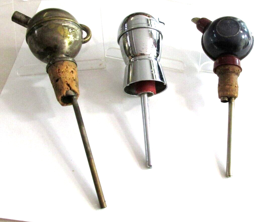 3 Vintage 1930s-50s Siphon Type Jigger Pour Spouts, Barware, Cowey\'s, Silver