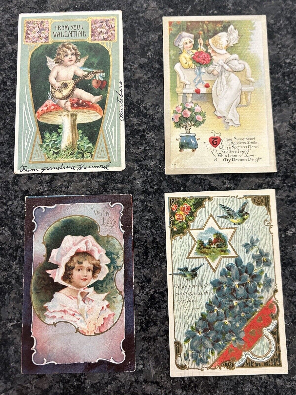 Early 1900s vintage antique postcards Valentine’s Day 4 Card Lot