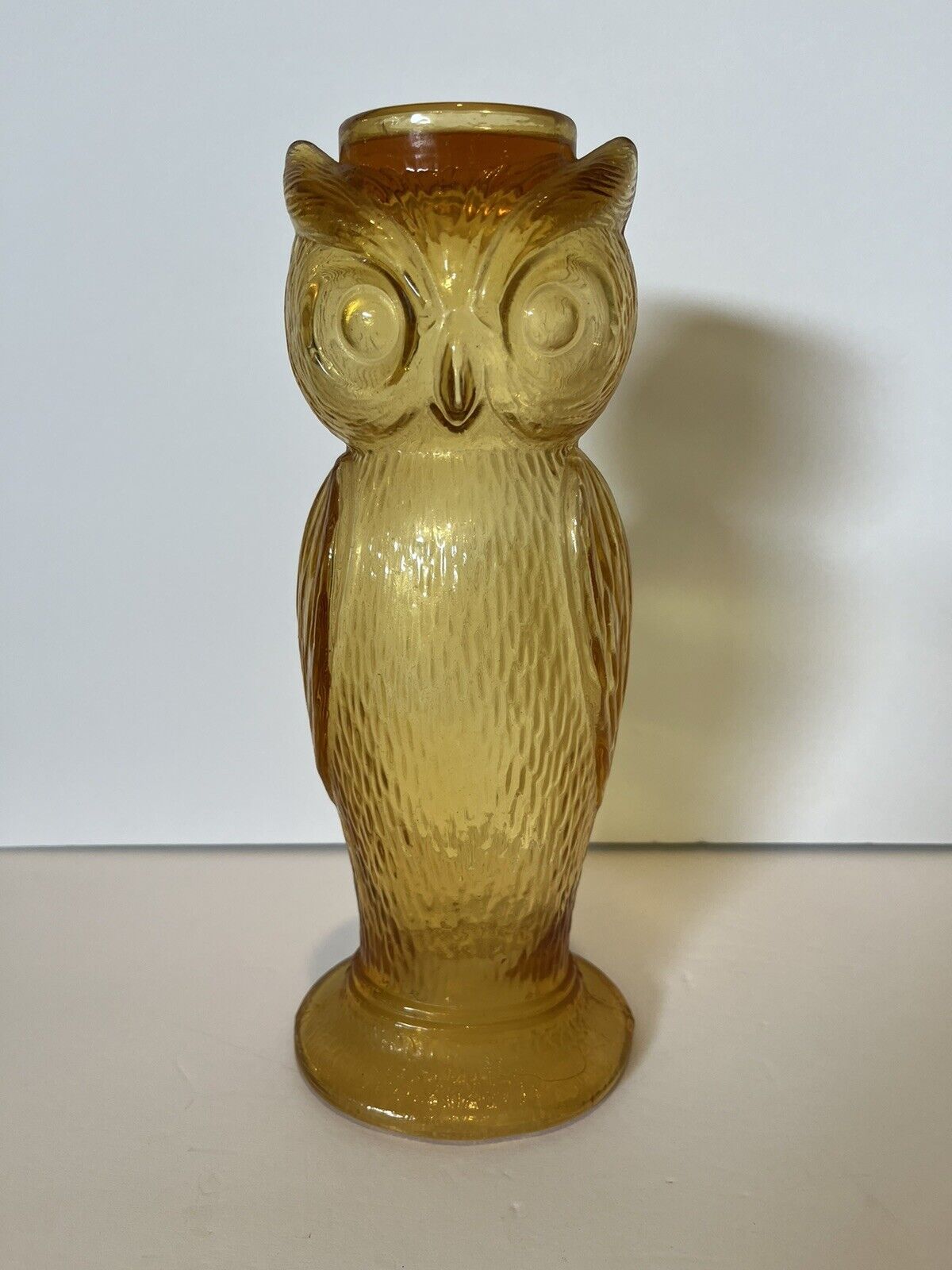 Vintage Large Amber Glass Owl Candle Holder 11.25” X 4.5” MCM