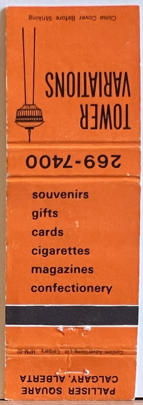 Tower Variations Calgary Alberta Canada Souvenirs Vintage Matchbook Cover