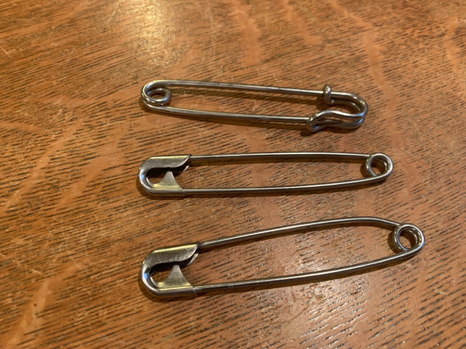 3 - Vintage Large Chrome over Brass Safety Pins 4”