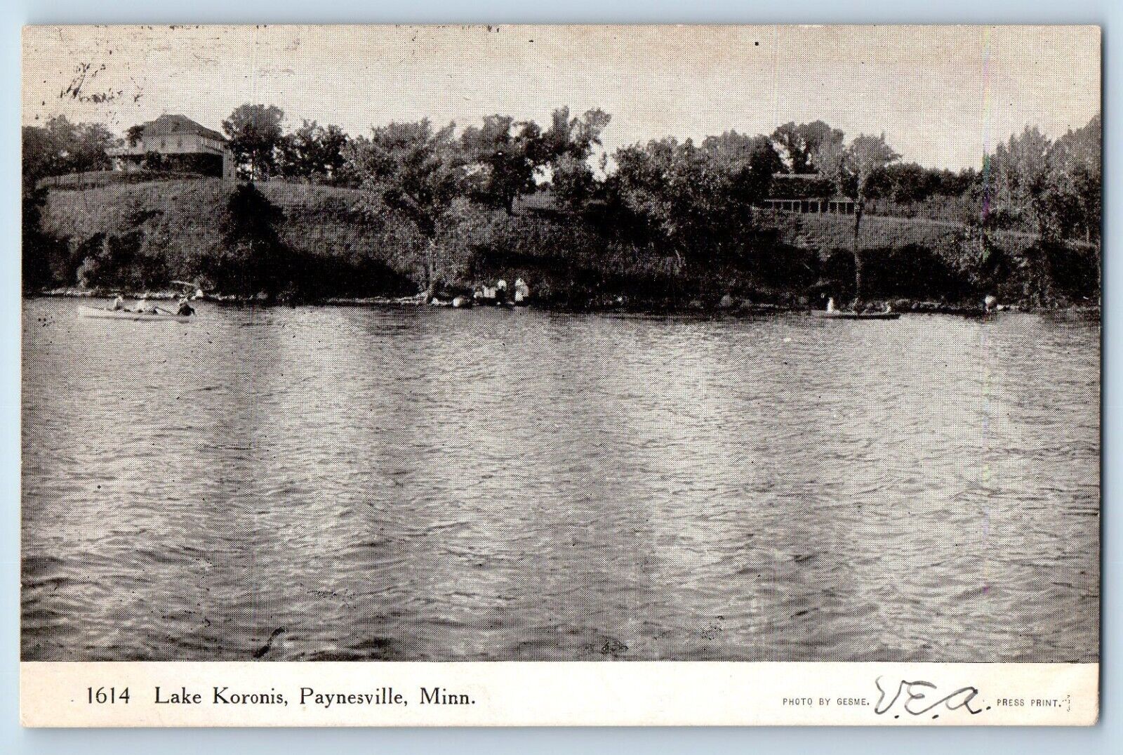 Paynesville Minnesota MN Postcard Lake Koronis Birds Eye View Canoeing Boat 1907