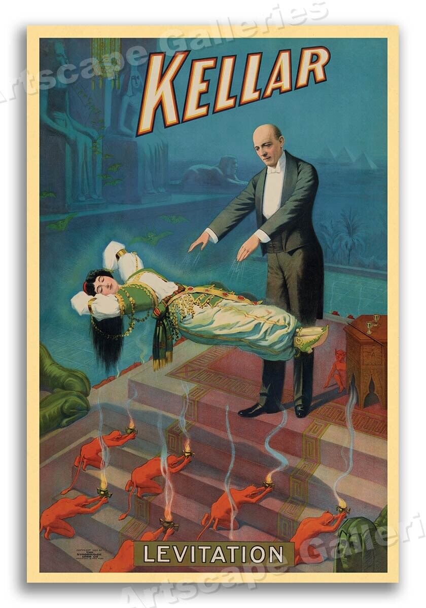Kellar’s Levitation Magic Trick 1900 Vintage Style Magician Poster - 24x36