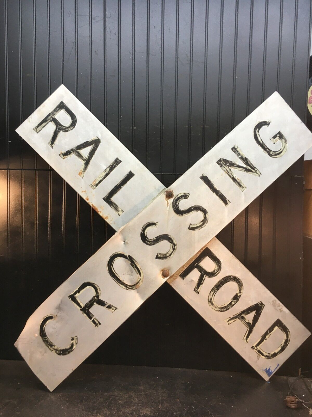 Vtg Railroad Crossing Sign Metal Crossing Hand Painted 48”x 48”