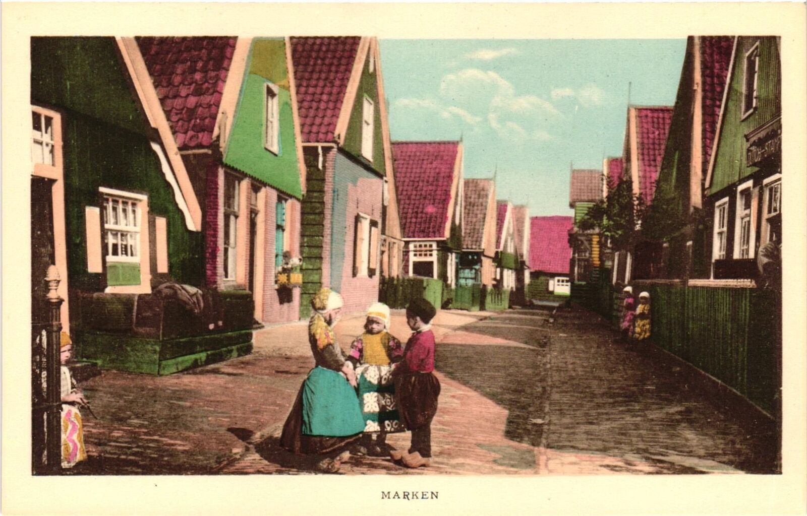 Vintage Postcard- Chldren in an empty street, Marken