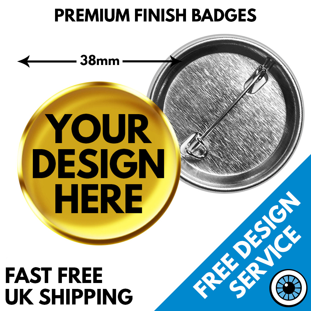 38mm Custom Badges - Glitter • Sparkle • Glow • Premium Finish Bespoke Pin Badge