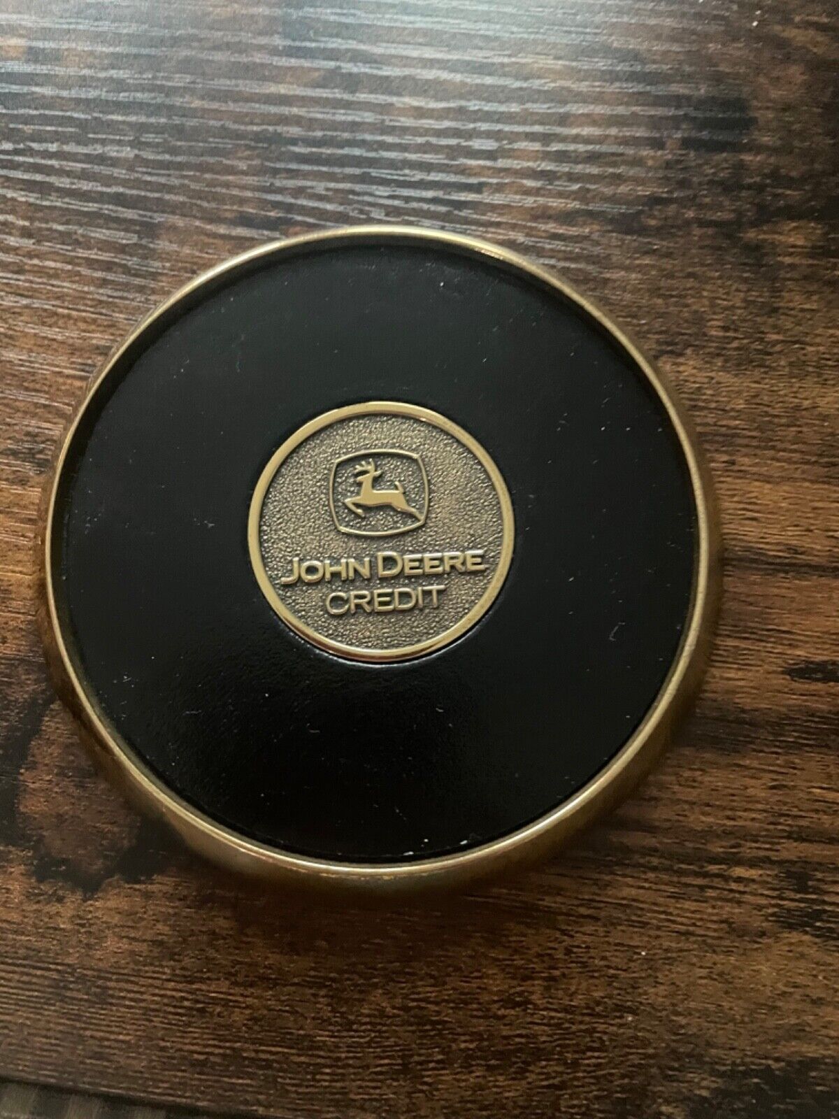 Vintage John Deere Credit Brass Coasters (6) w/Cork Bottom  VERY GOOD condition