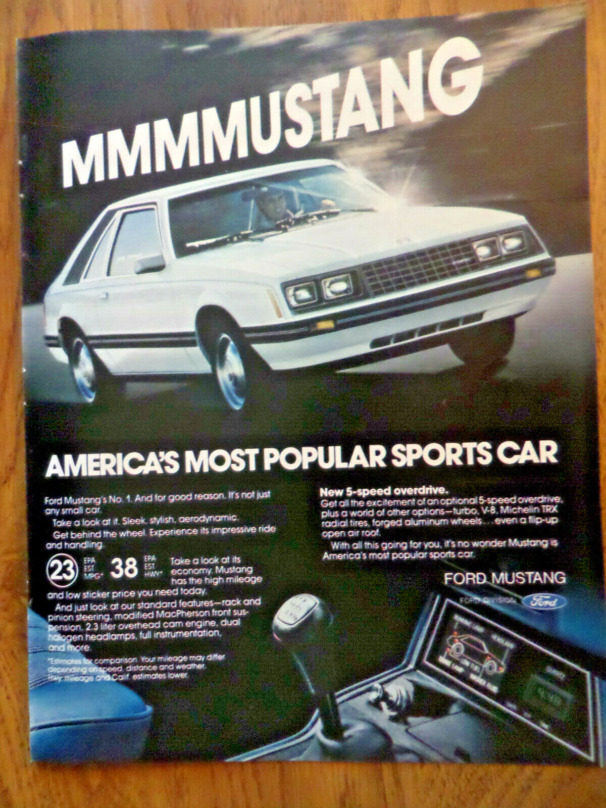 1980 Ford Mustang Ad New 5 Speed Overdrive America\'s Most Popular Sports Car
