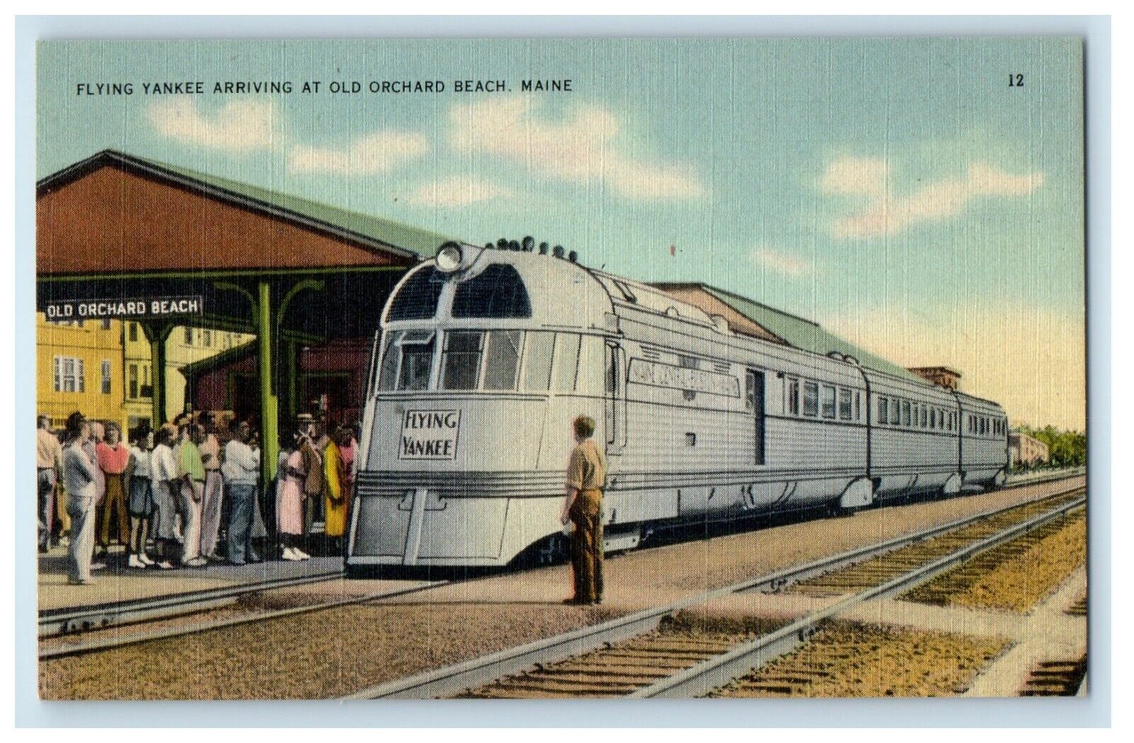 c1930\'s Flying Yankee Arriving Depot Station At Old Orchard Beach ME Postcard