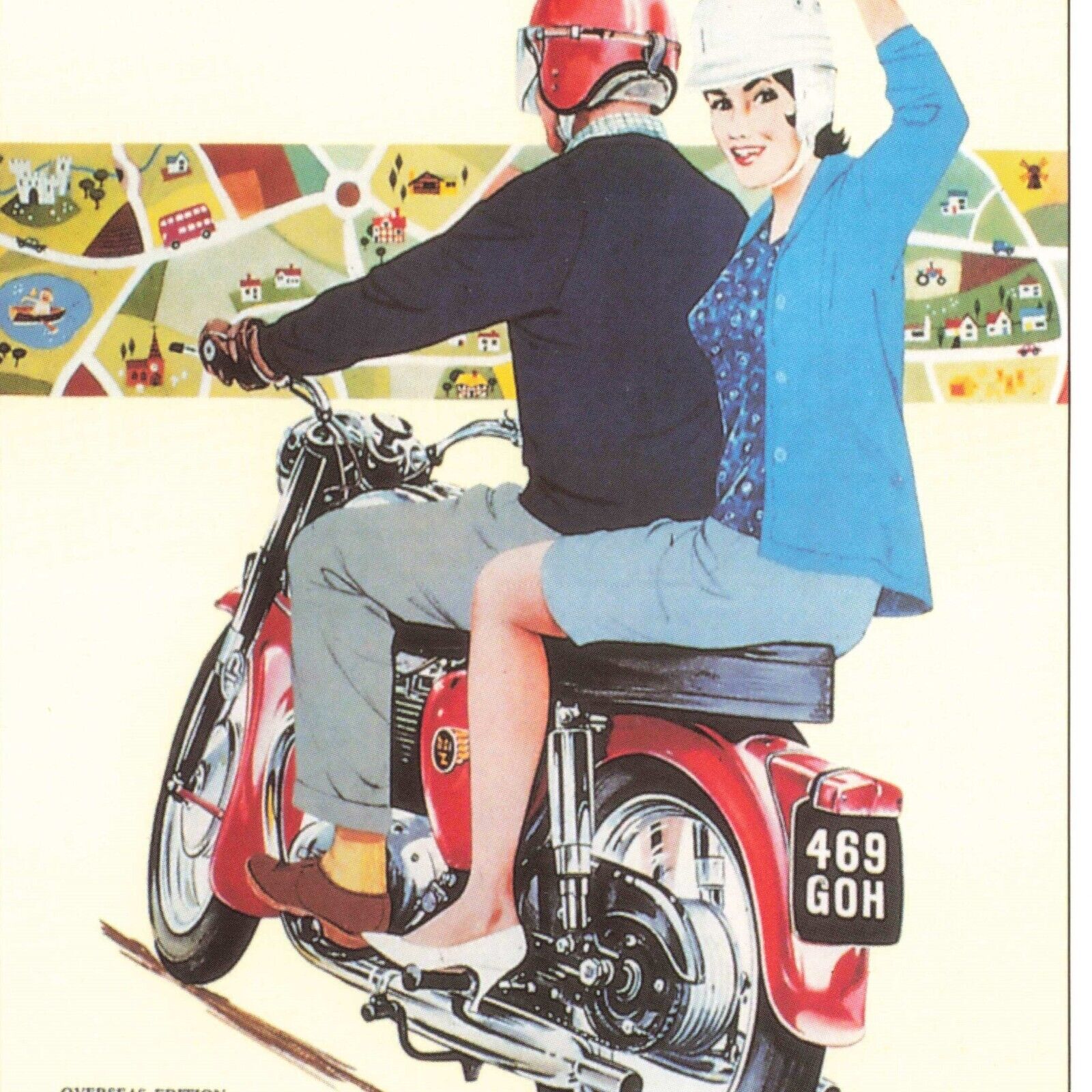 Postcard Motorcycle Riders Go BSA Helmets Overseas Edition Gloucester UK