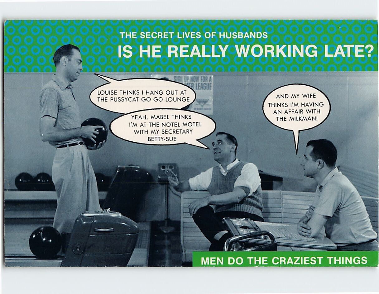Postcard Is He Really Working Late? The Secret Lives Of Husbands