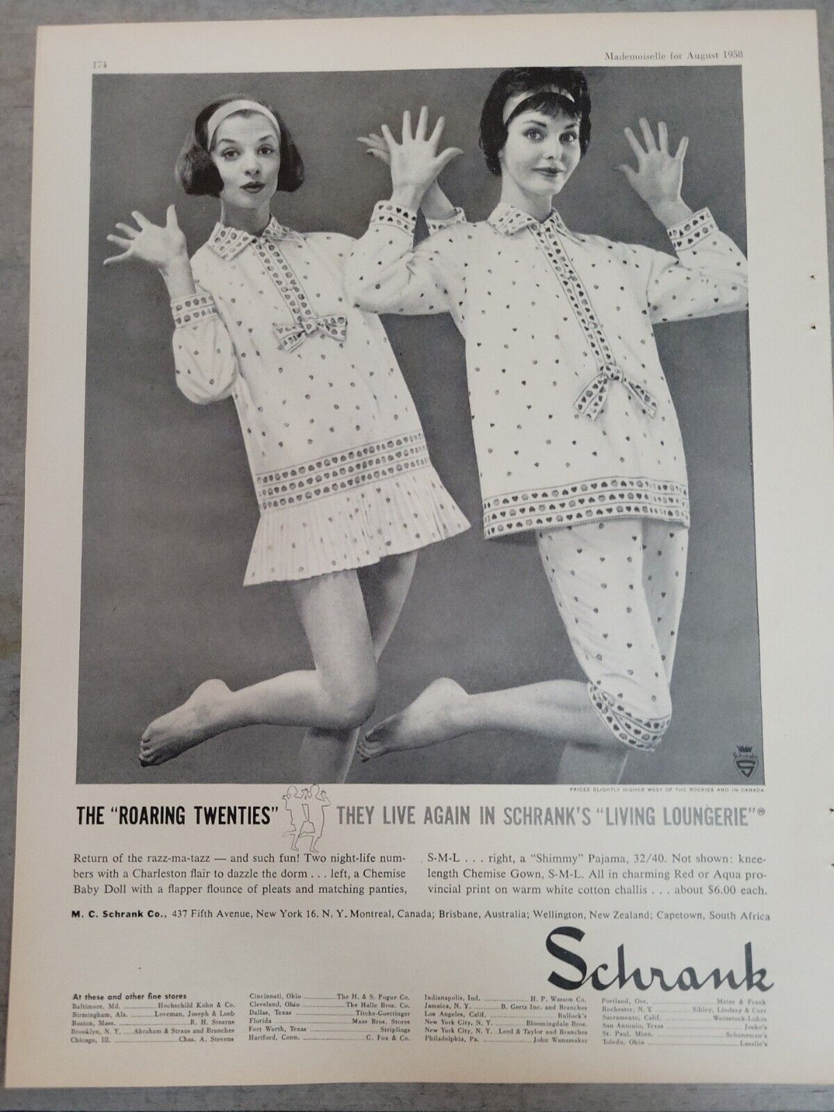 1958 Womens MC Schrank Roaring twenties style living Lingerie Vintage Ad