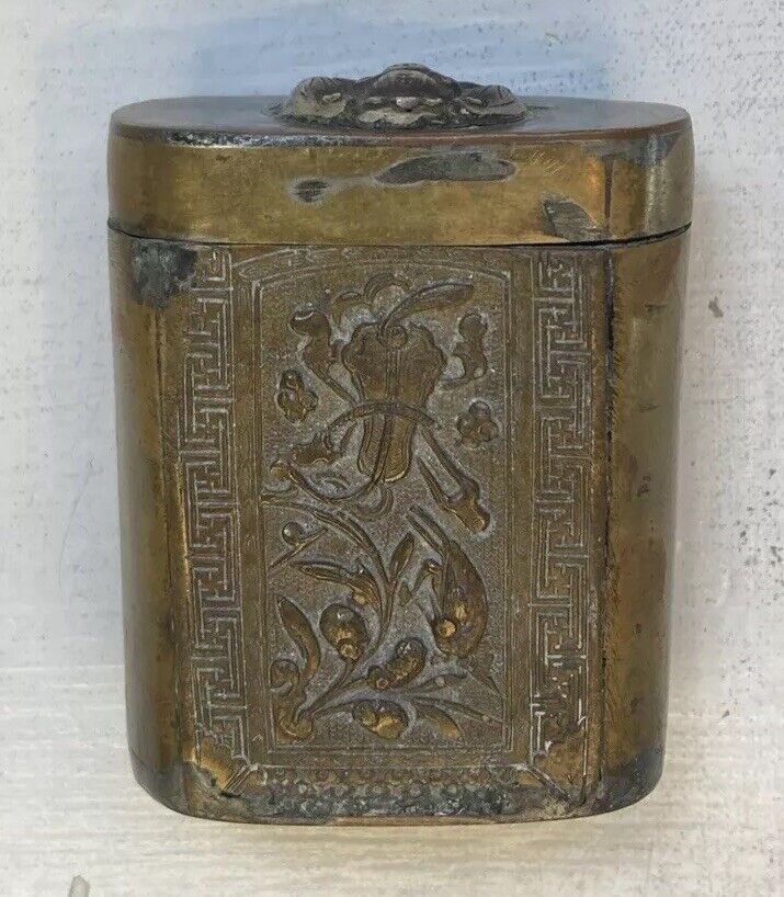Very Old Japanese Snuff Box Brass Copper Mixed Metal Antique