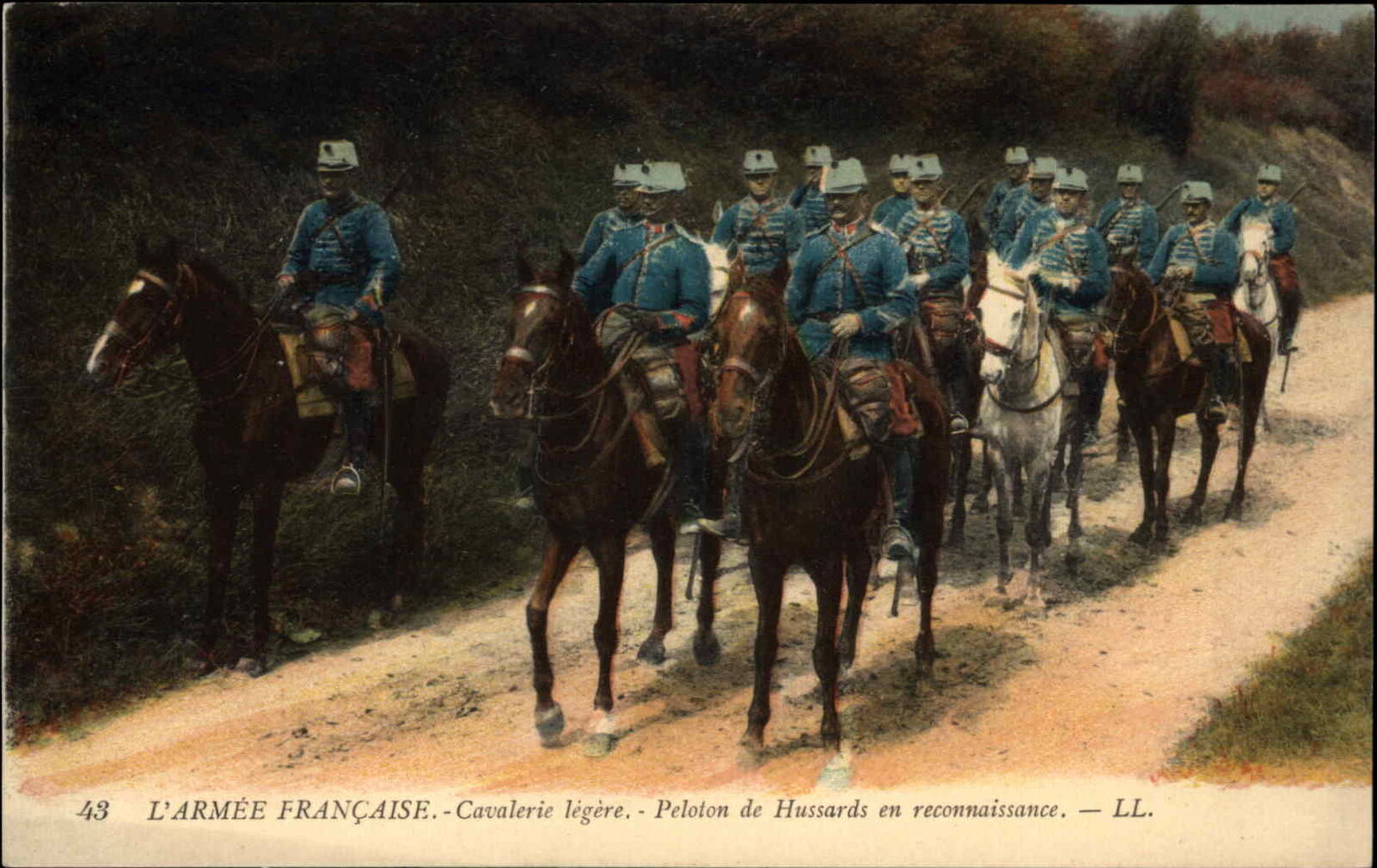 French Army WWI Horses Uniforms Cavalerie Legere c1915 Postcard