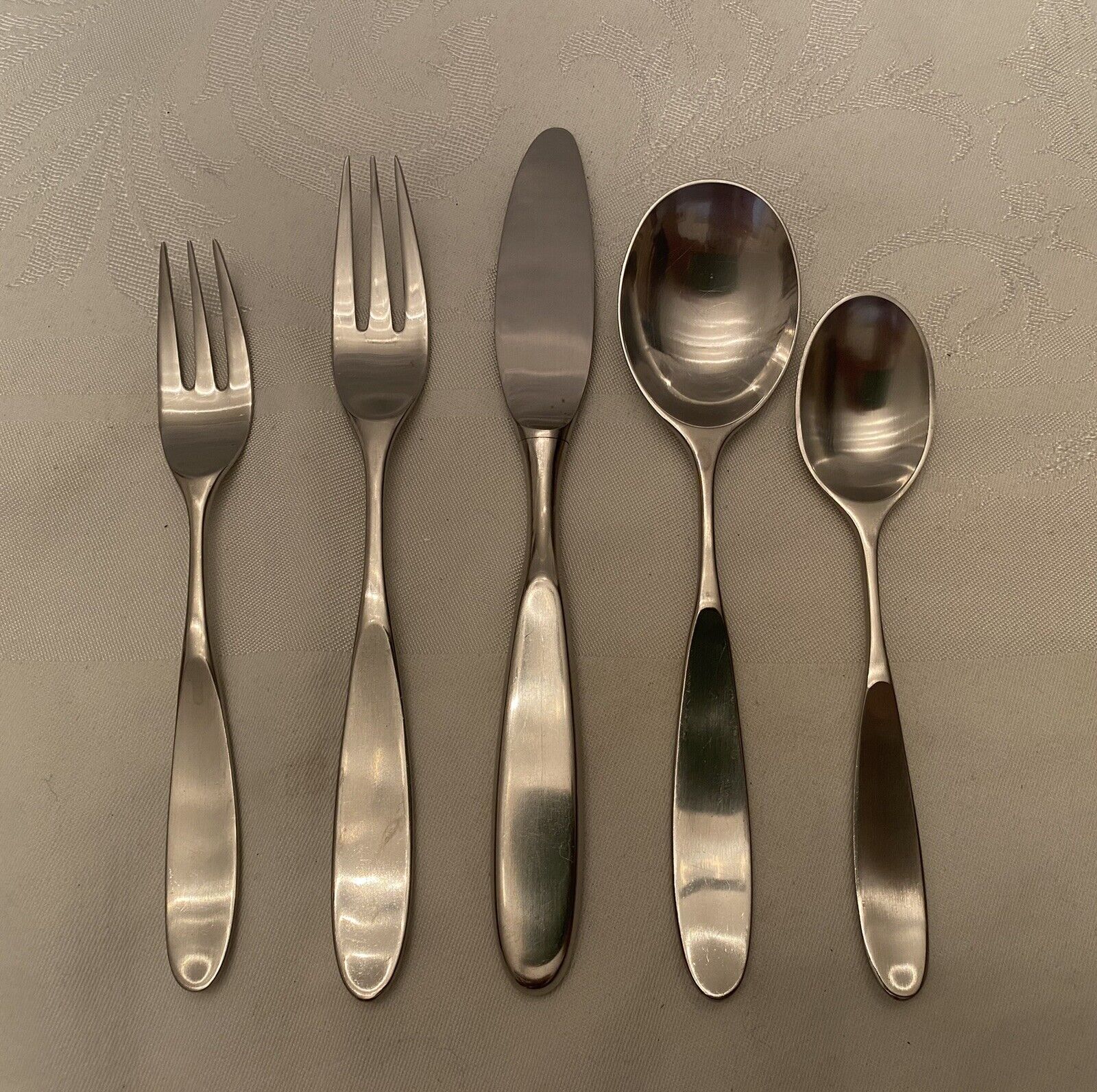 Vtg 5 Pc Place Setting LAUFFER Stainless Norway Knife Fork Salad Soup Teaspoon