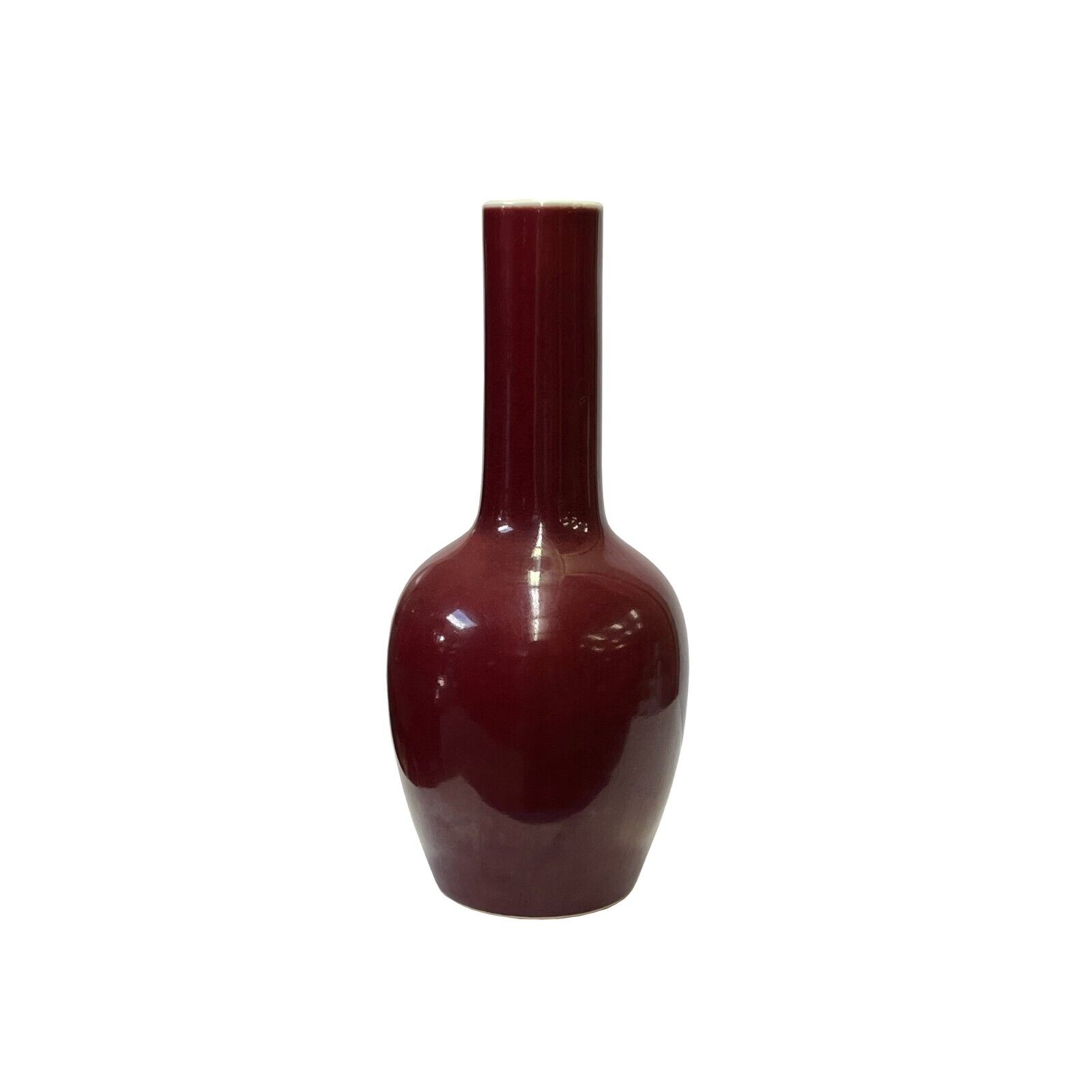 Chinese Vintage Brick Red Round Long Neck Porcelain Art Vase ws3405
