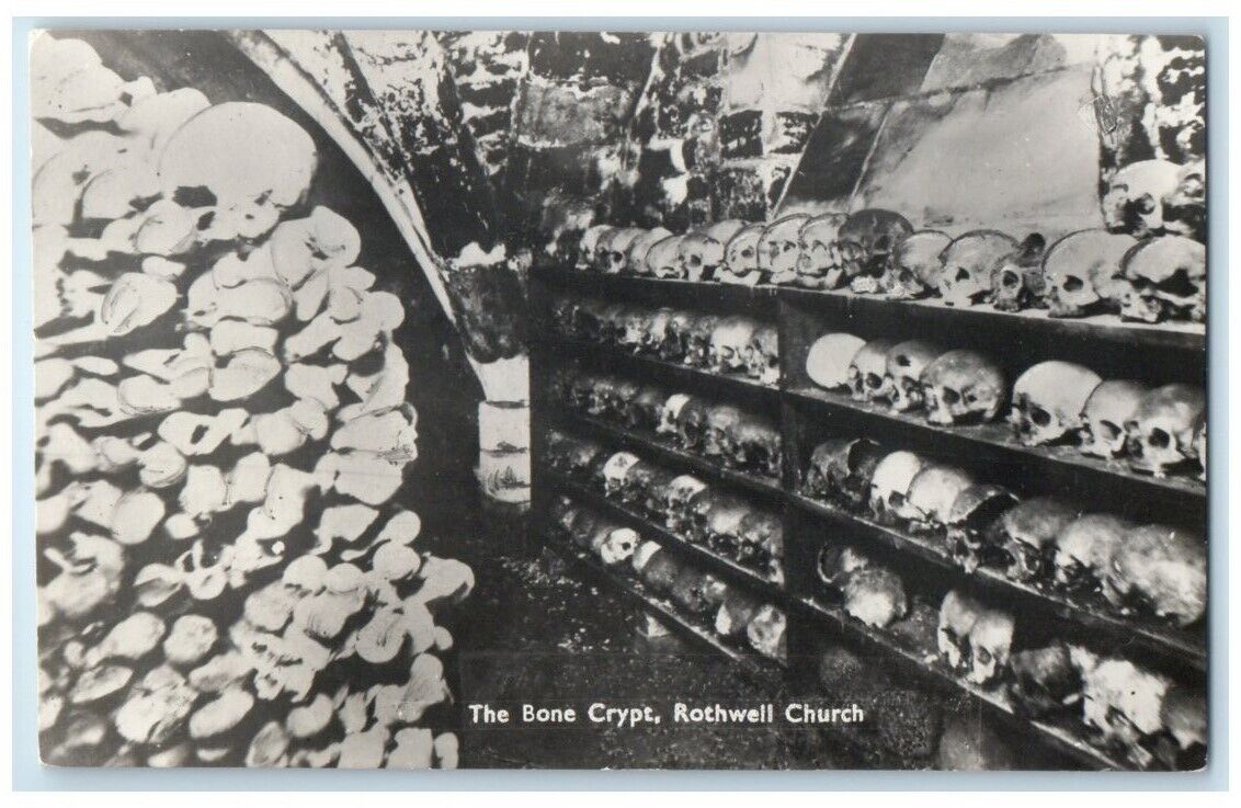 c1910's Rothwell Church Bone Crypt Skulls  England RPPC Photo Postcard