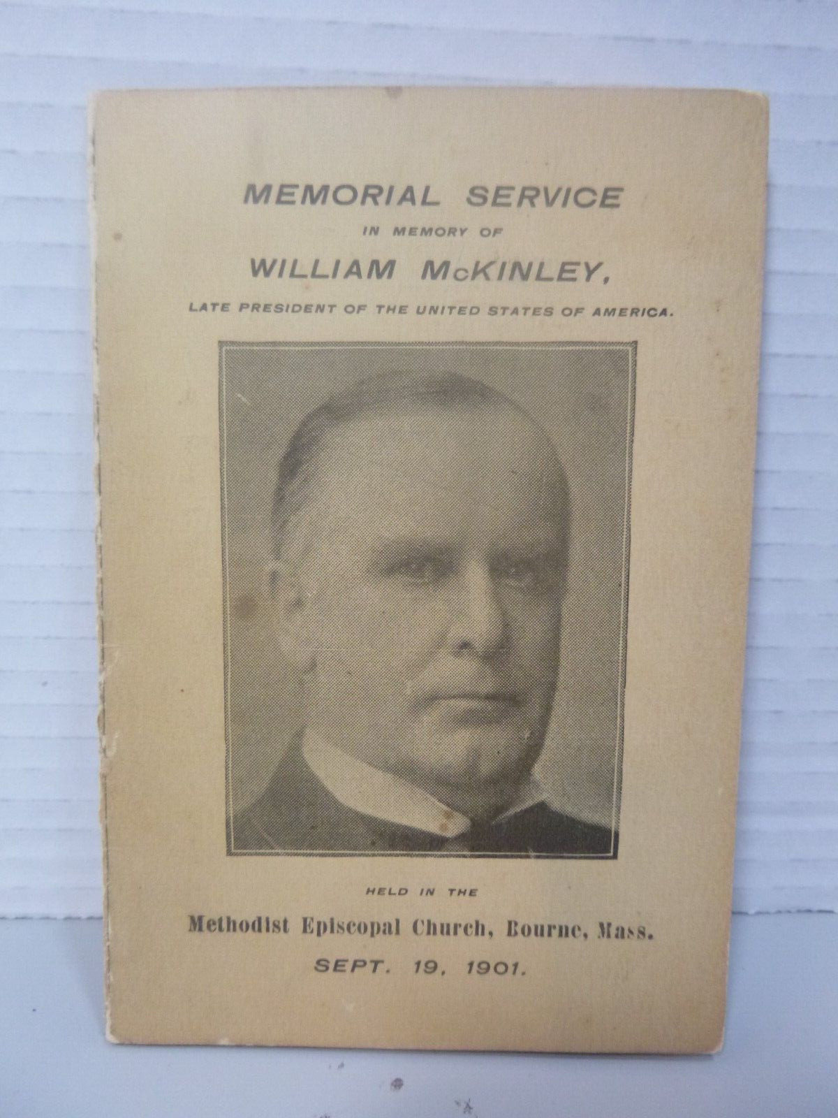1901 President William McKinley Memorial Service Funeral Card - Bourne, MA