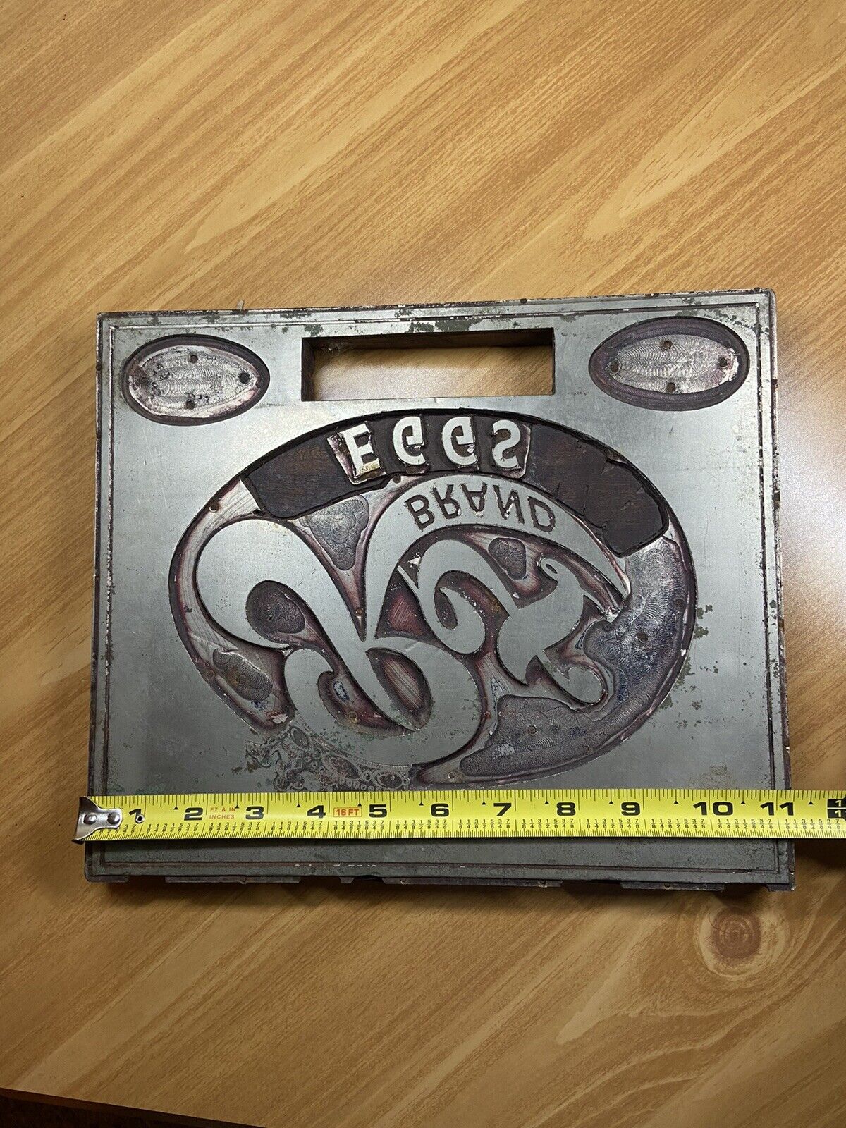 Vintage Rex Brand Eggs Solid Steel Wooden Egg Crate Ink Stamp Plate 1930s-1950s.
