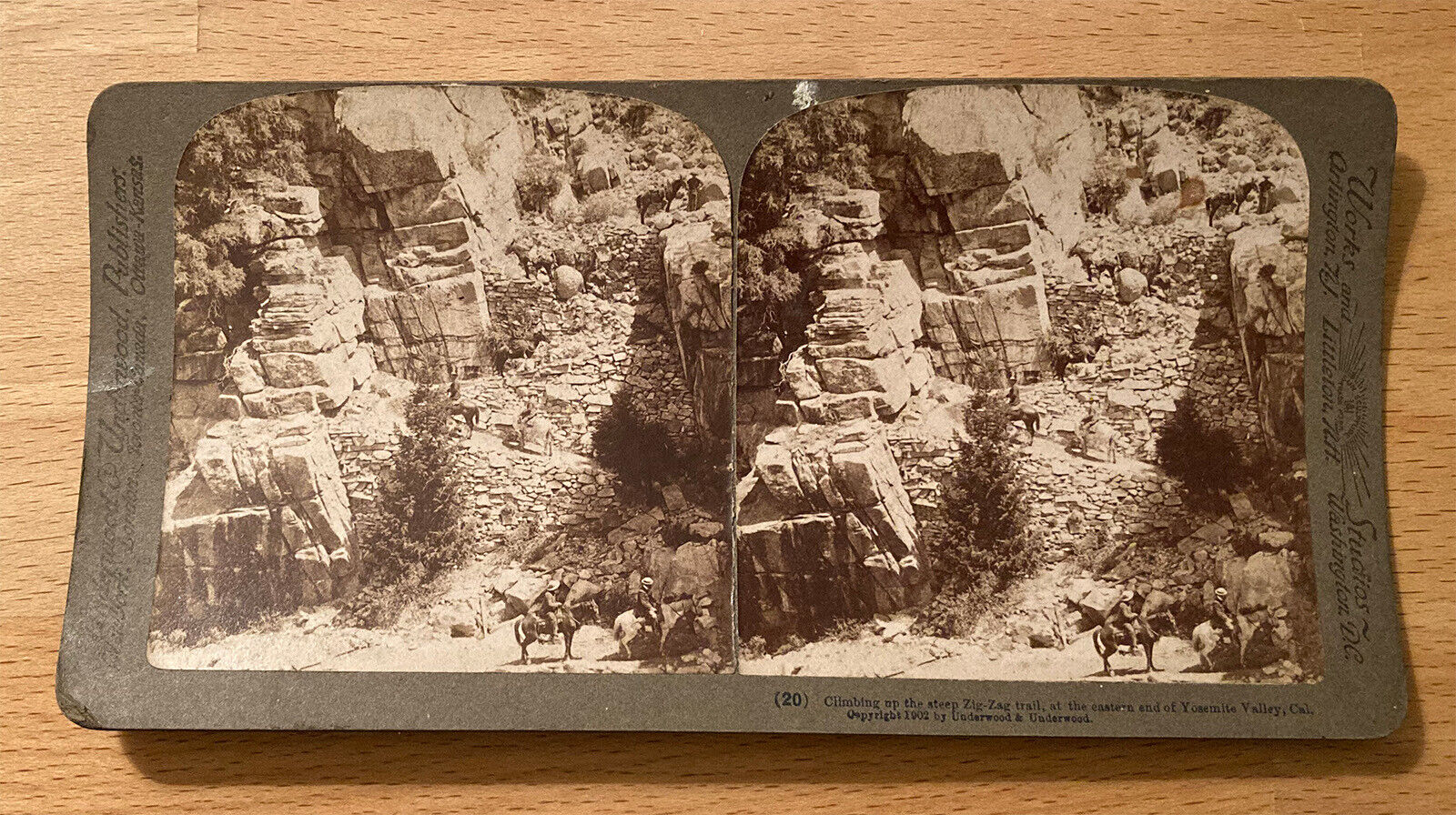 Eastern End of Yosemite Valley Up a Steep Trail – 1902 Stereoview Slide – U.S.A.