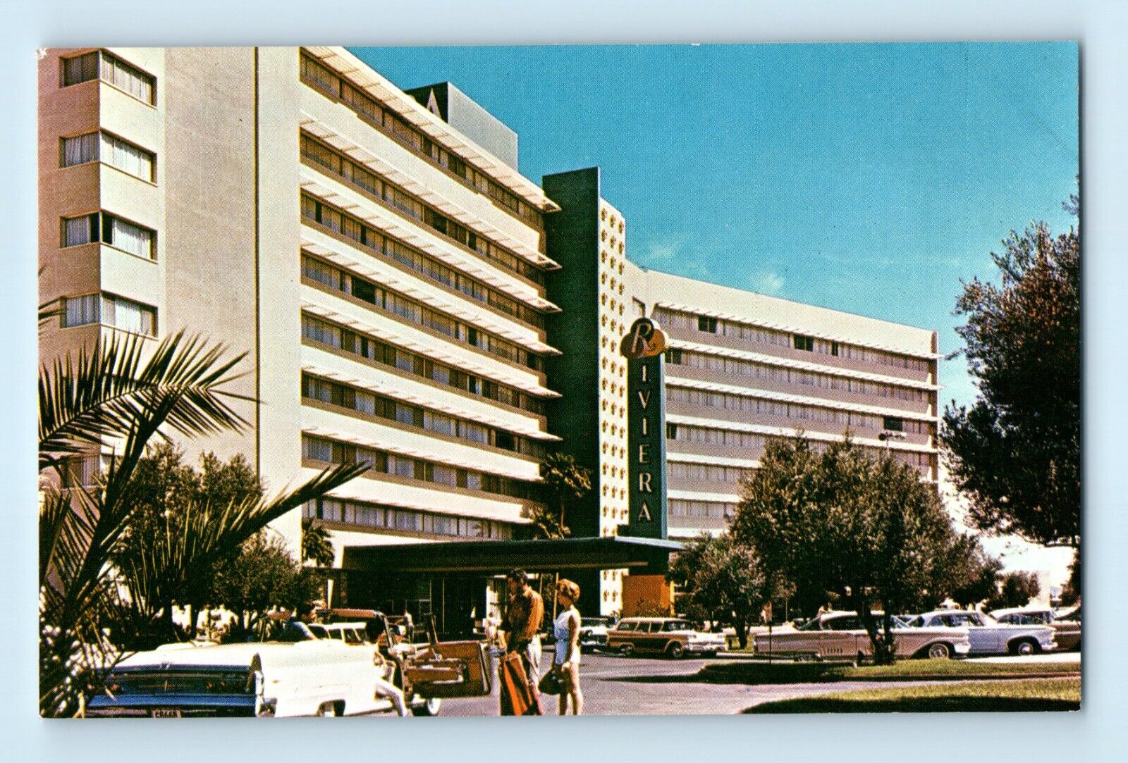 1960s Street View Riviera Hotel Las Vegas Cars Entrance Clover Room Postcard C3