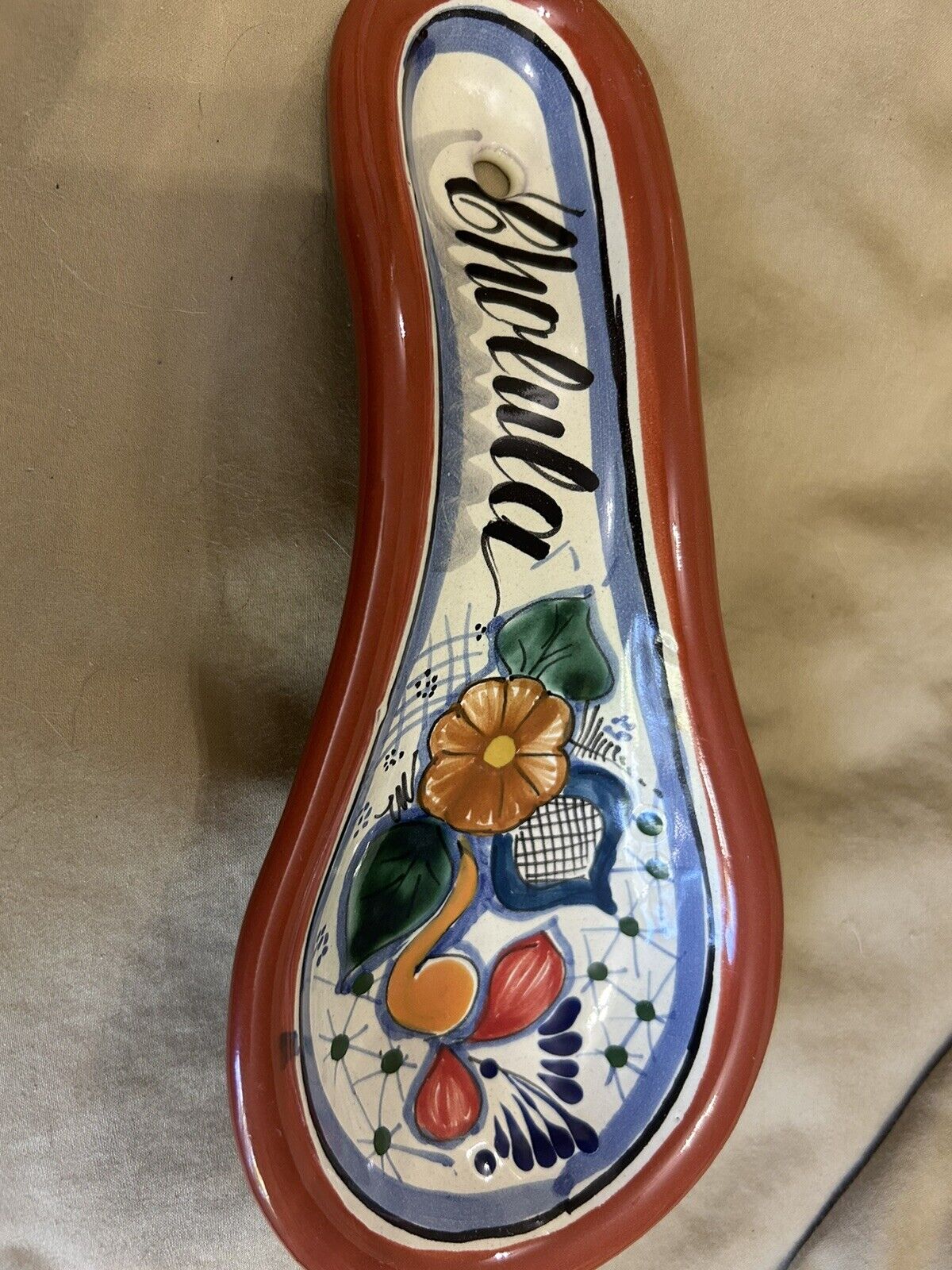 Floral Pottery Spoonrest Made in Mexico Signed