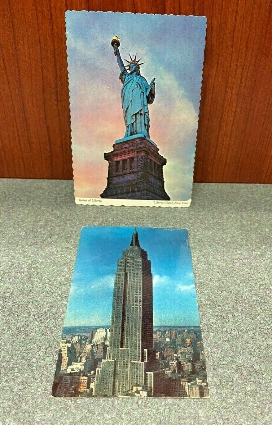 Lot of 2 Vintage New York City Postcards - Statue of Liberty Empire State Buildi