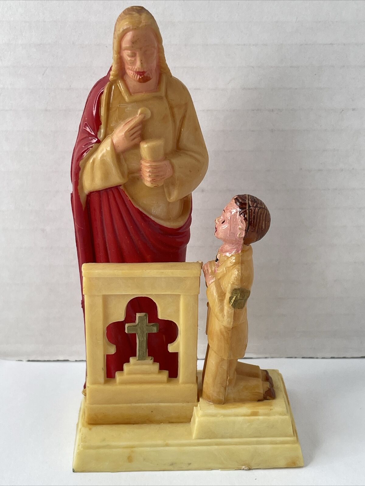 Vintage MCM Celluloid Confirmation Communion Cake Topper Jesus Catholic Child 5”