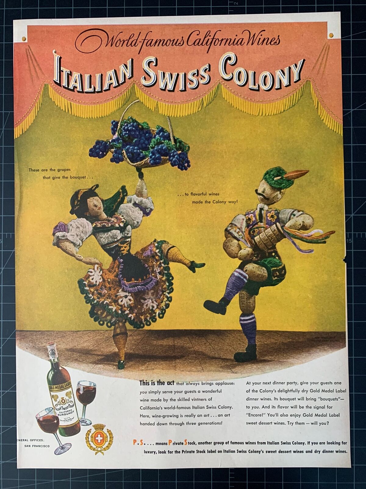Vintage 1946 Italian Swiss Colony Wine Print Ad