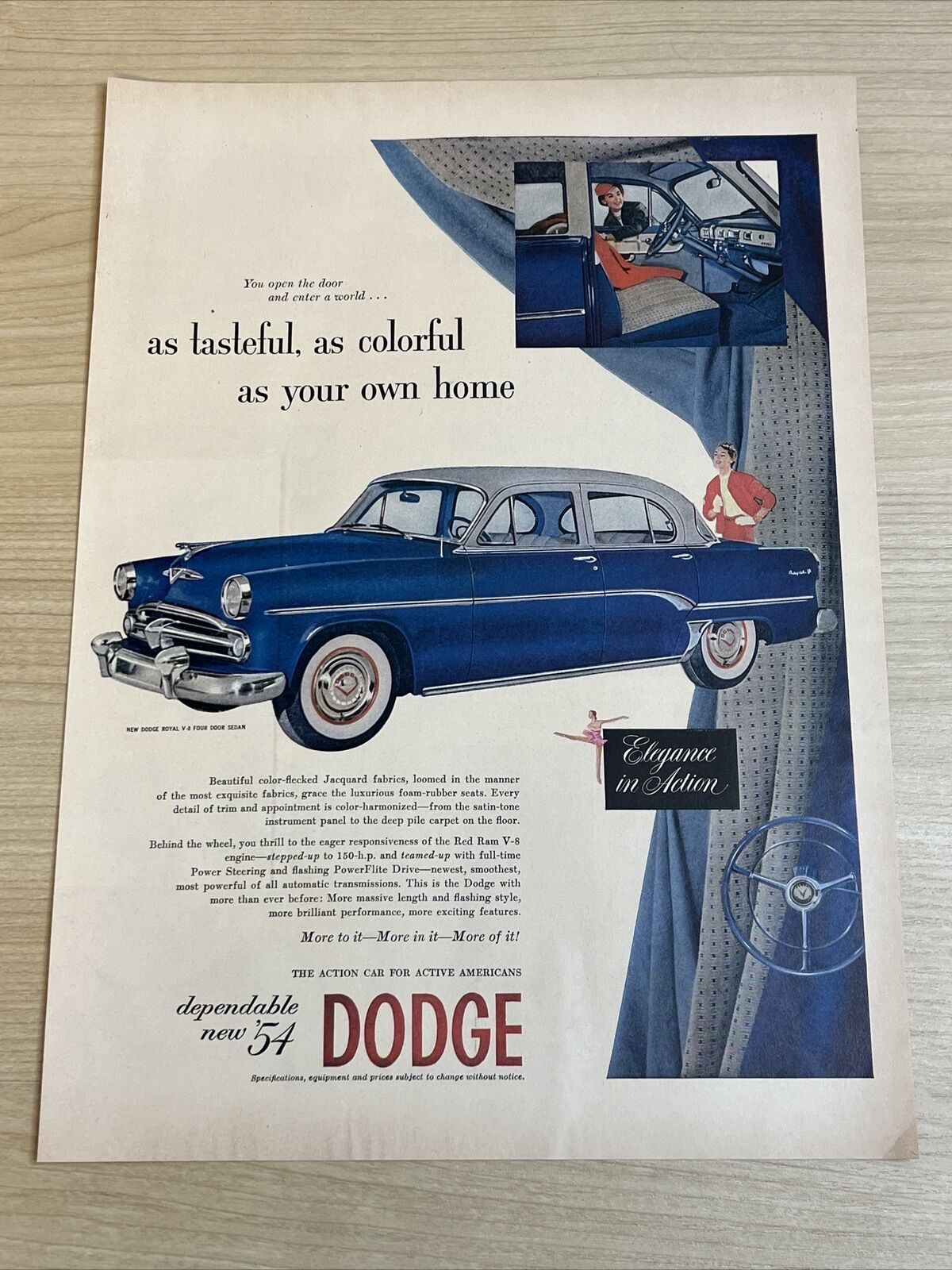 1954 Dodge Royal V8 Four Door Sedan Vintage 1953 Print Ad Life Magazine