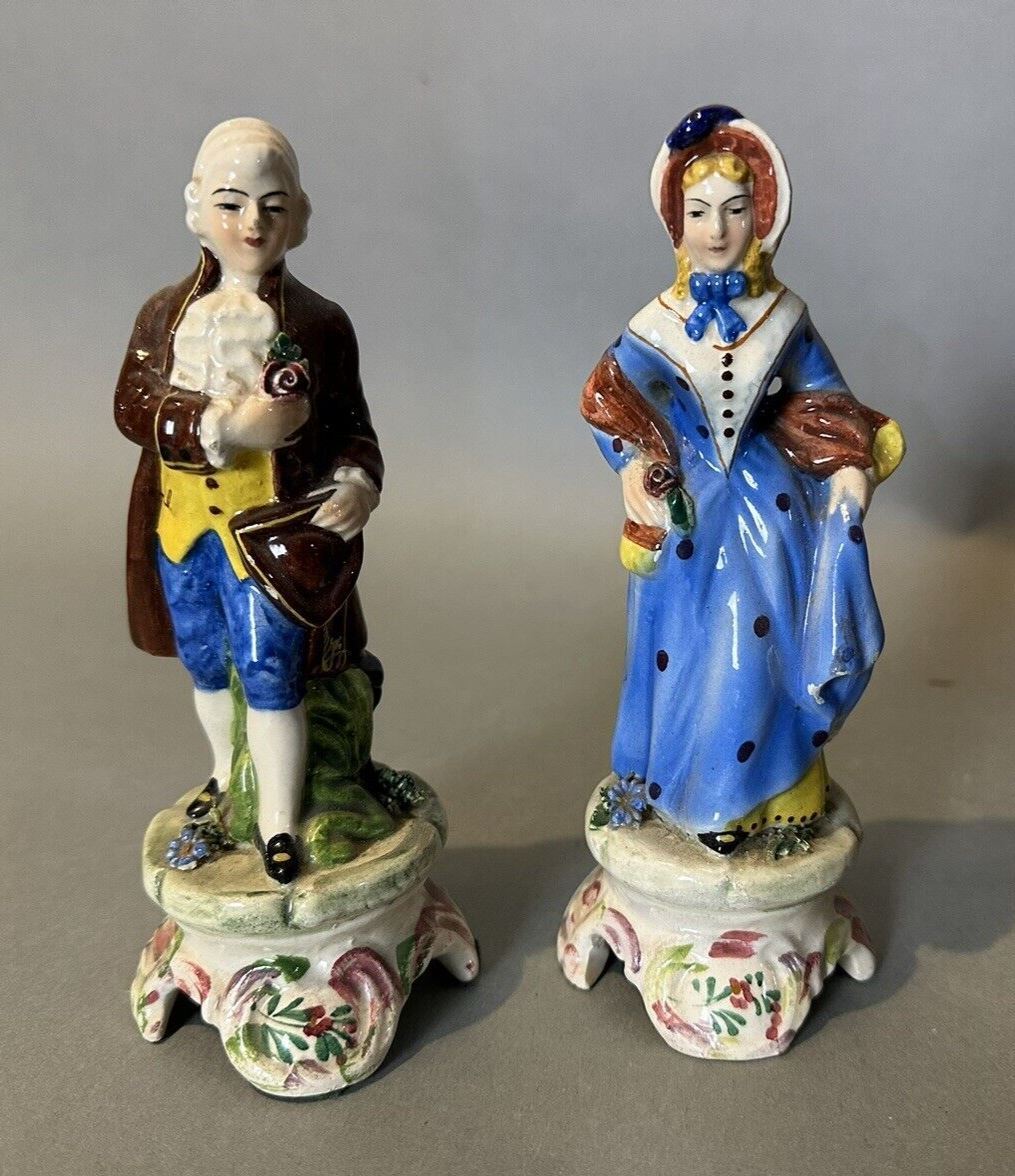 Pair of Vintage Antique Italian Porcelain or Pottery Figural 6.5\