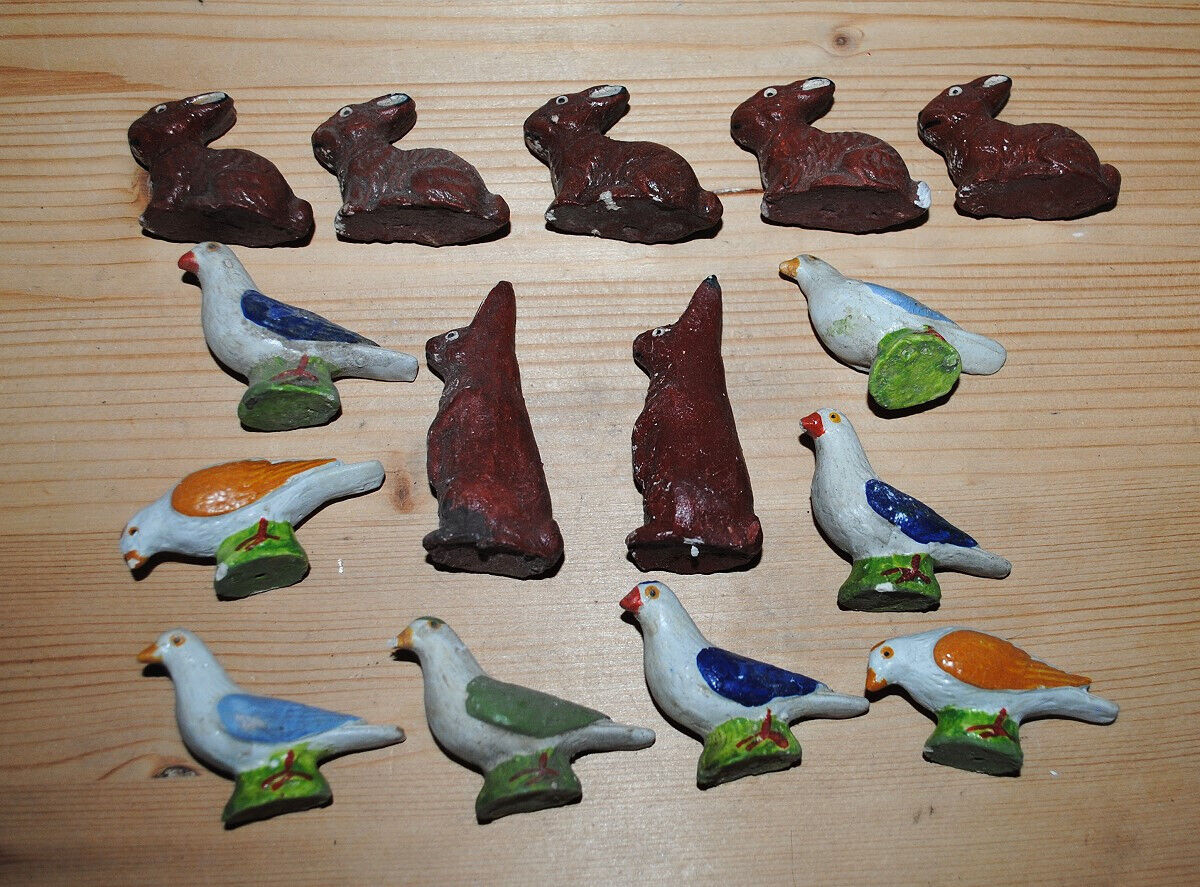 15 antique German Easter rabbits and birds