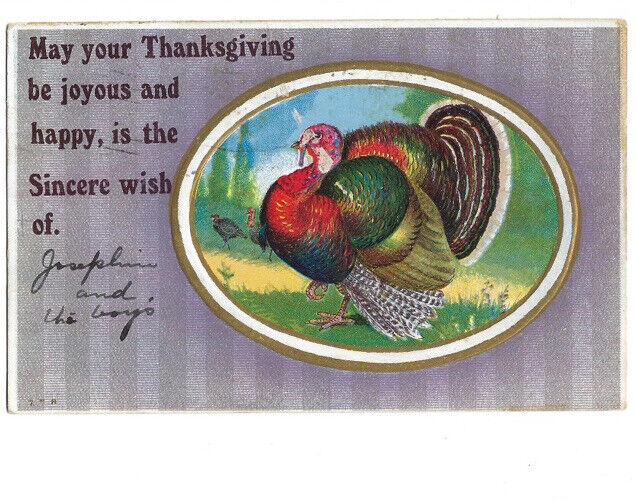 c.1911 May Your Thanksgiving Be Joyous And Happy Turkey Postcard POSTED