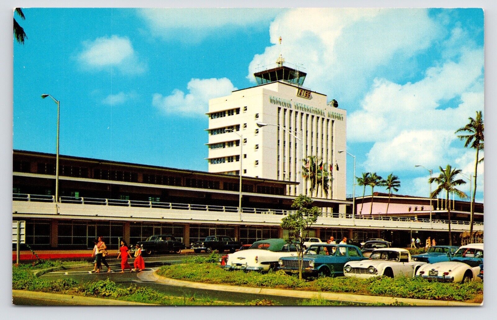c1960s Honolulu International Airport~Aloha Week Traffic~Hawaii HI~VTG Postcard