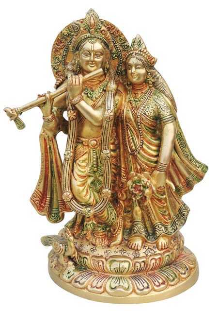 Brass Radha Krishna Statue Hindu Deities Religious Idol Figurine 11.5 Inch
