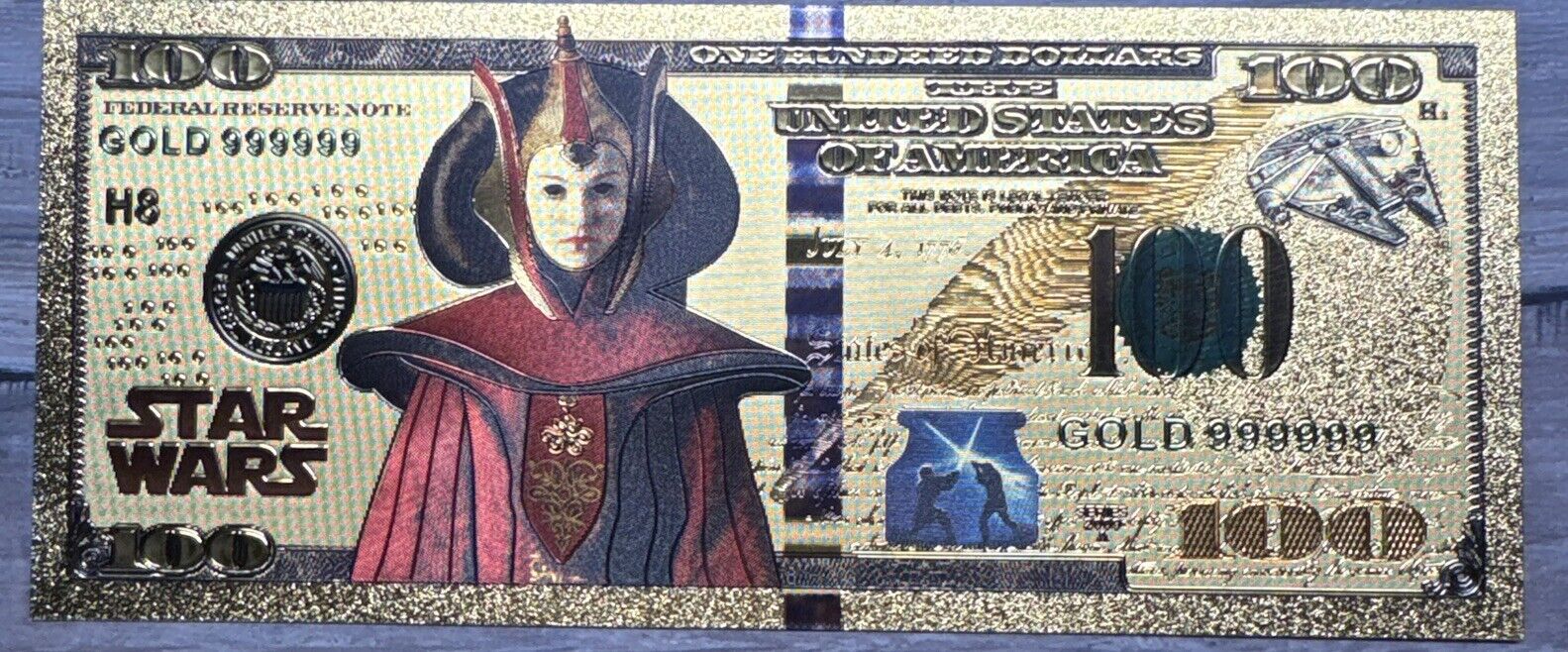 24k Gold Plated Queen Padme Amidala Star Wars Banknote Collectible