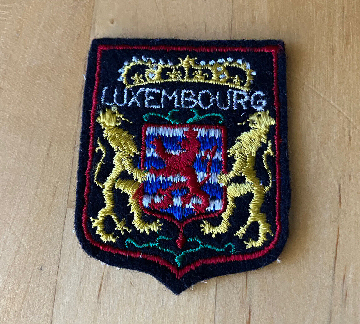 Vintage Luxembourg Souvenir Felt Travel Patch Lions Crown Crest Coat of Arms