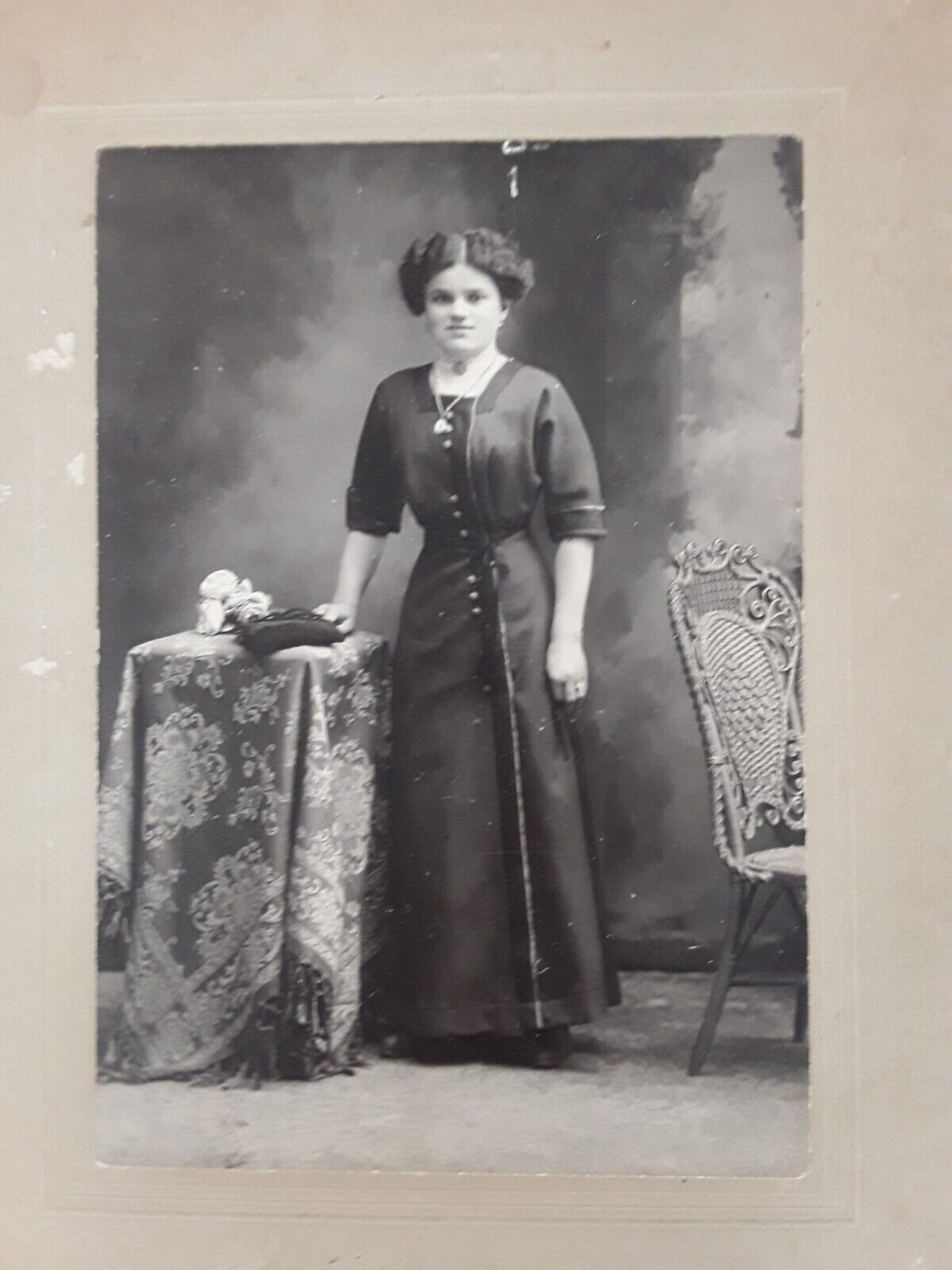 Vintage Cabinet Card Young Woman Fancy Clothes New York with period furniture