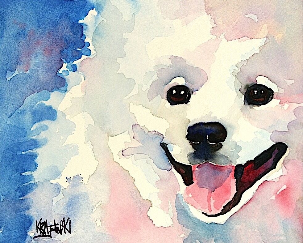 American Eskimo Dog Art Print from Painting | Home Wall Decor | Gifts 8x10