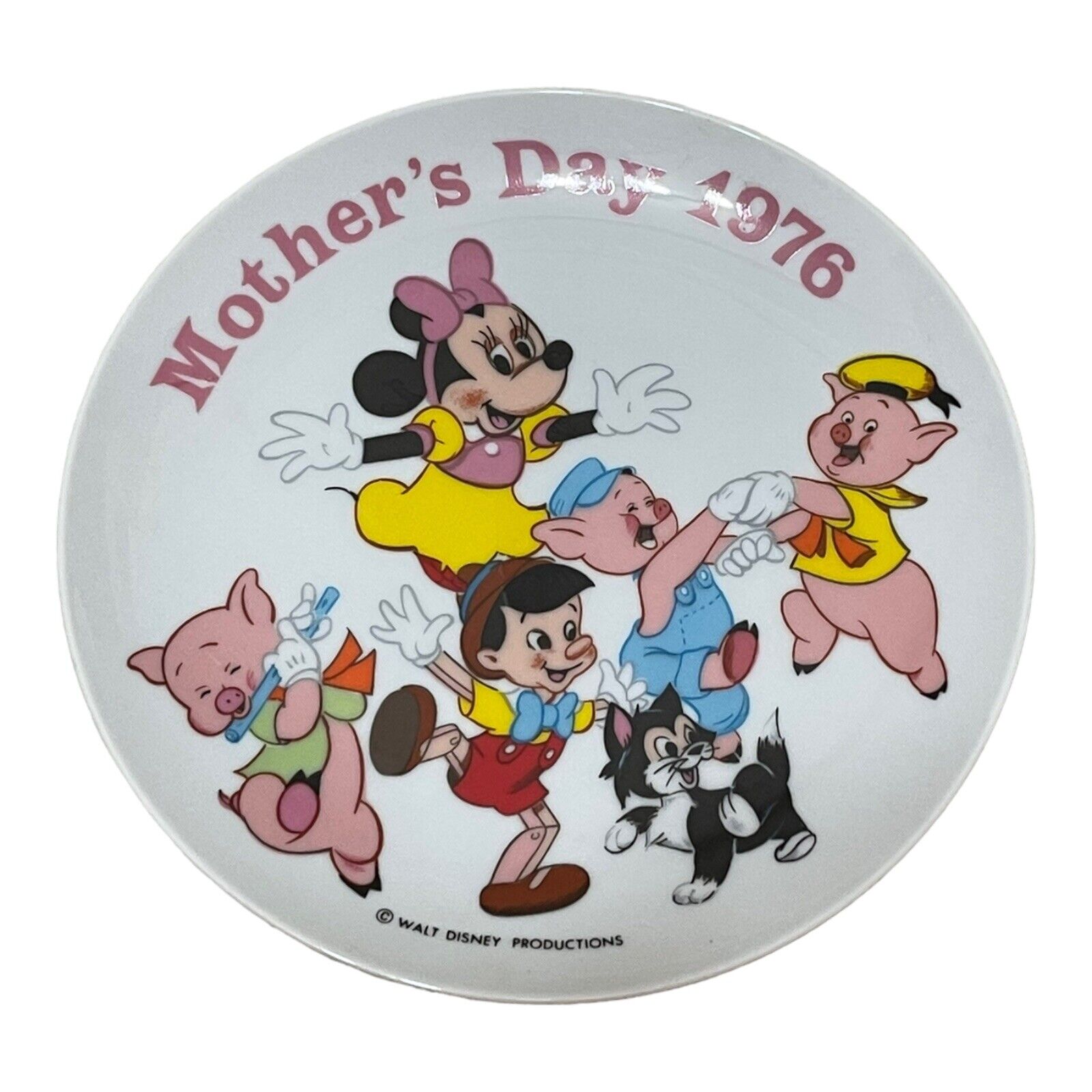 Vintage Walt Disney\'s 1976 Mother\'s Day Plate Characters Pinocchio Minnie Porky