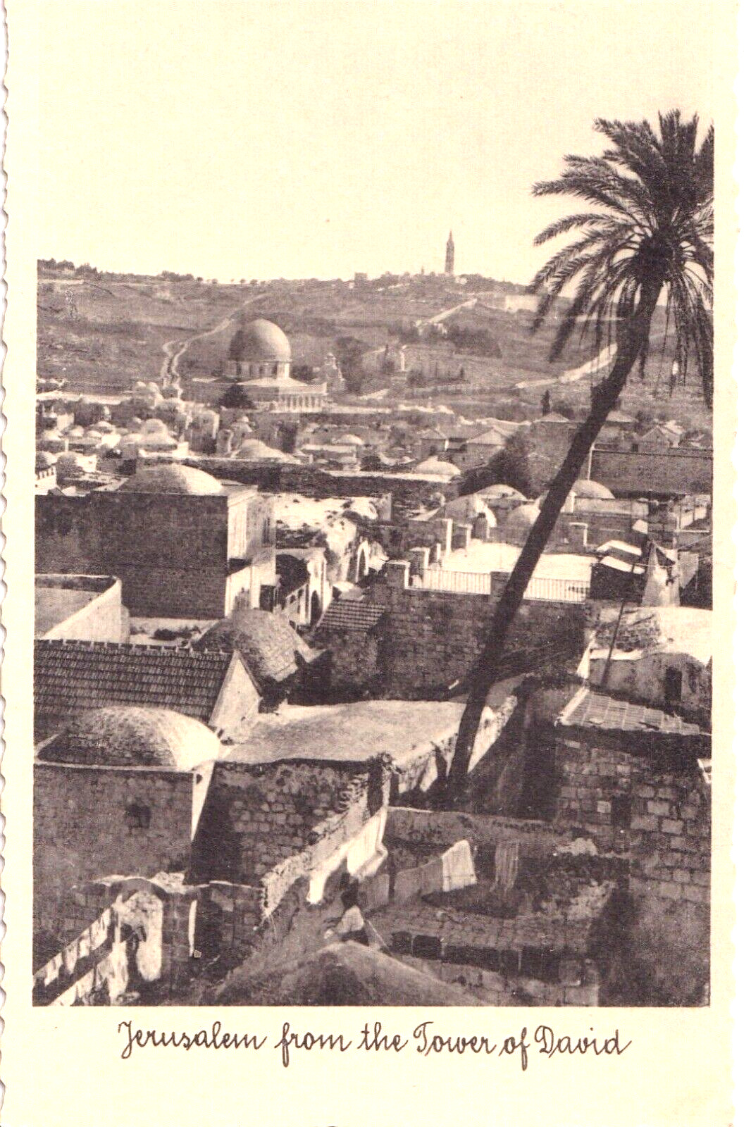 Jerusalem from the Tower of David Israel Black & white Scalloped Edge Postcard