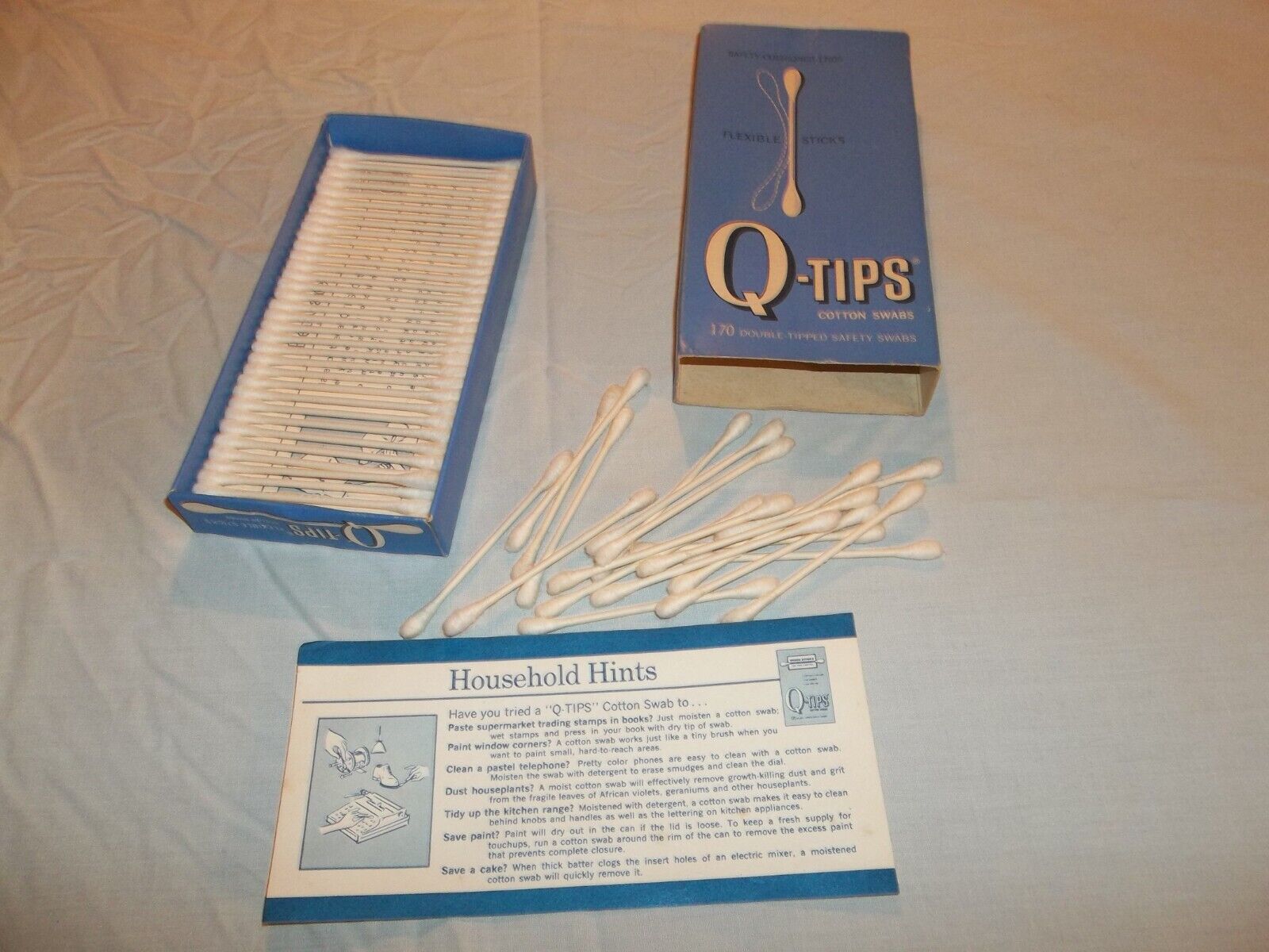 Vtg Q-Tips Flexible Sticks Cotton Swabs In Original Box Baby Advertising Item