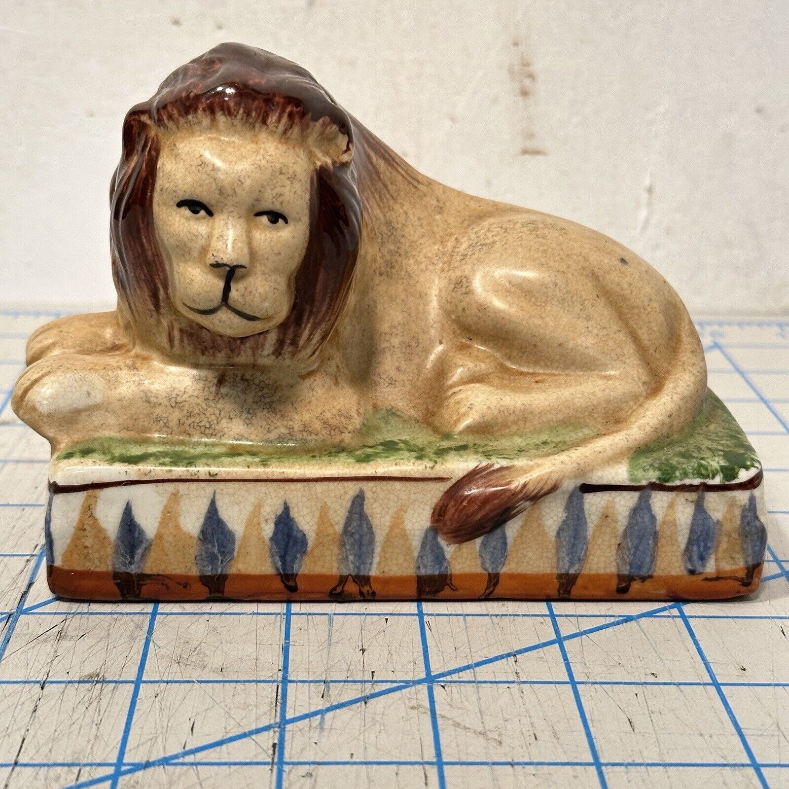 Vintage Staffordshire Recumbent Lion Hand Painted Bookend Mantle Decor - RARE