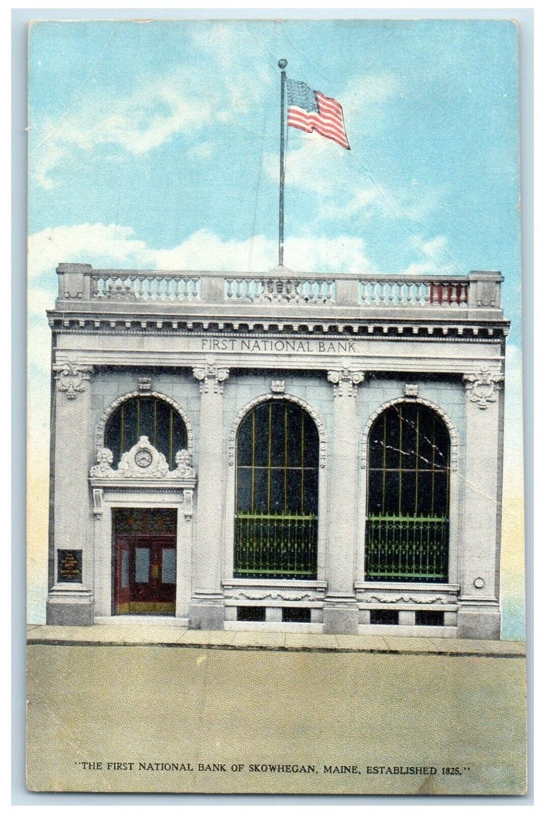 c1910 First National Bank Exterior Building Skowhegan Maine ME Vintage Postcard