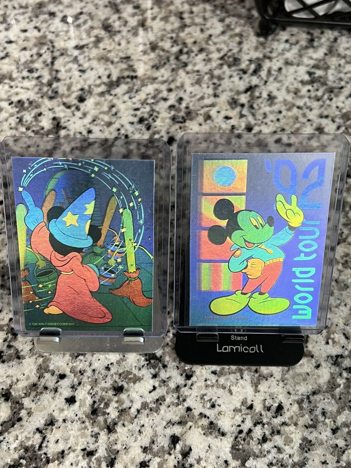 1992 Mickey Mouse Hologram 2 Card Set with Sorcerer's Apprentice & World Tour 92