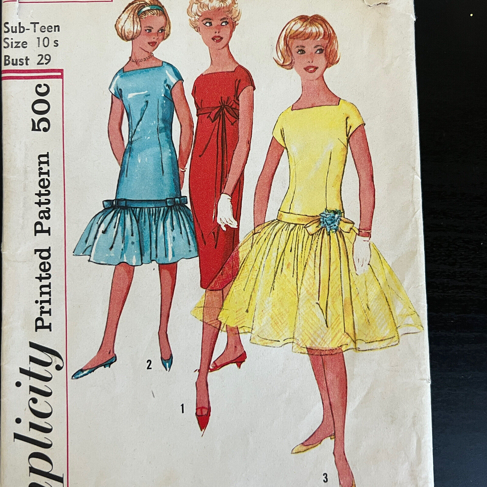 Vintage 1960s Simplicity 2772 Teen Drop Waist Party Dress Sewing Pattern 10s CUT