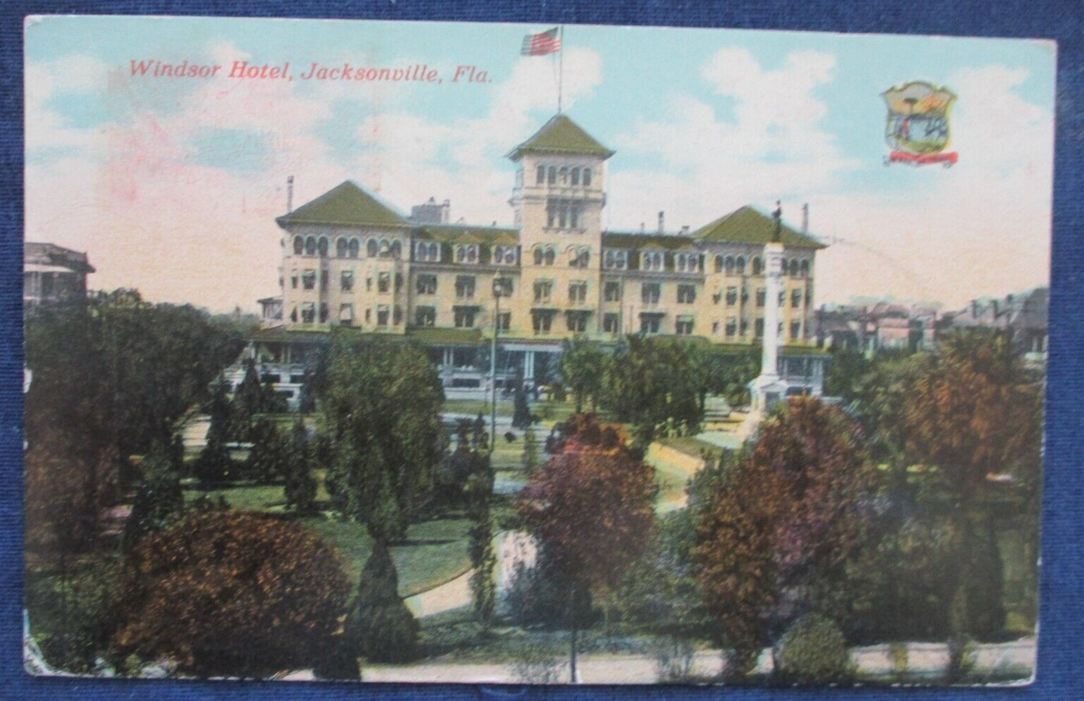 1913 Jacksonville Florida Windsor Hotel Postcard Hudson Cancel