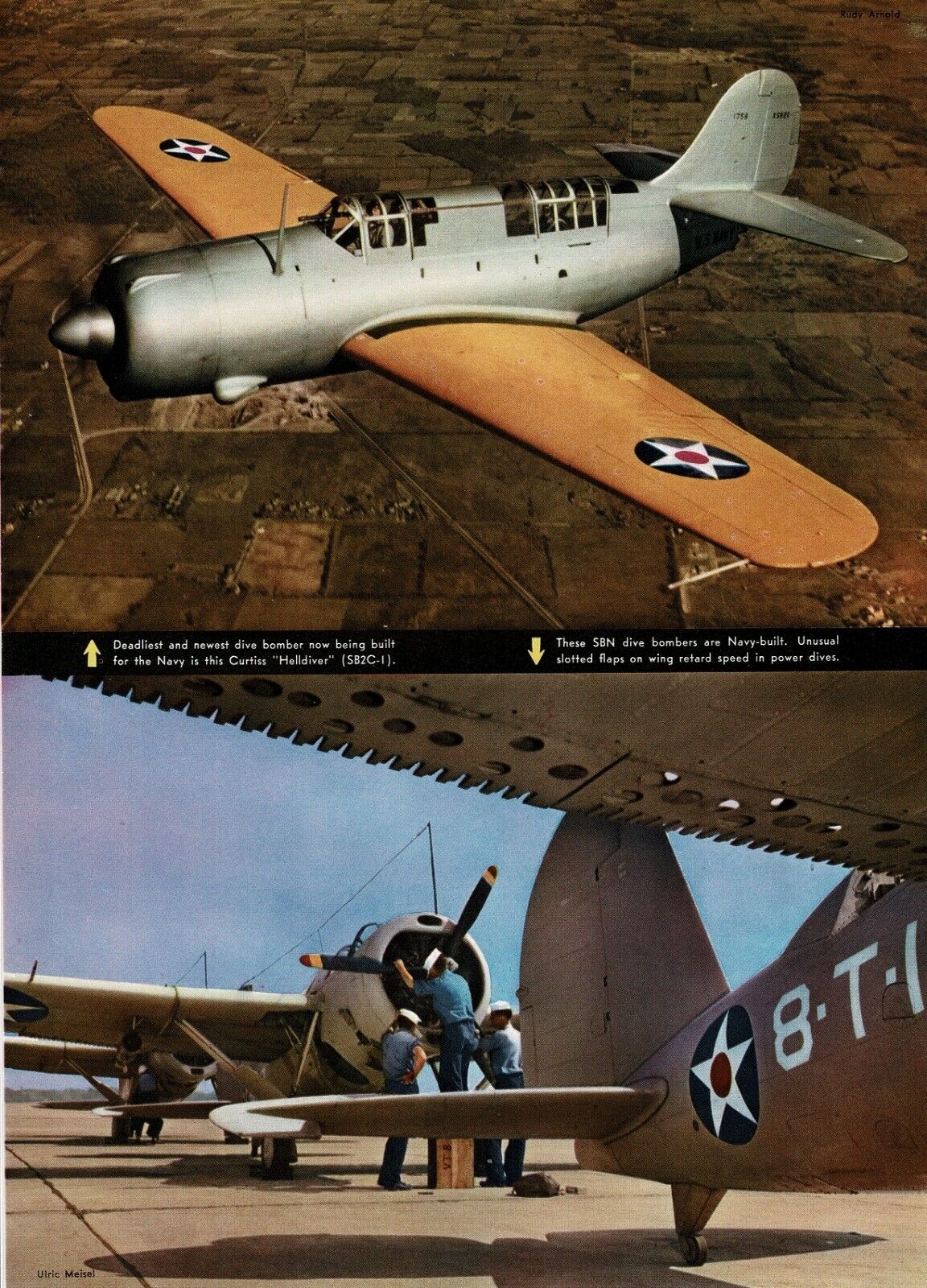 WWII US Navy Curtiss Helldiver, NAF SBN dive bomber, more 1942 MAGAZINE PHOTO