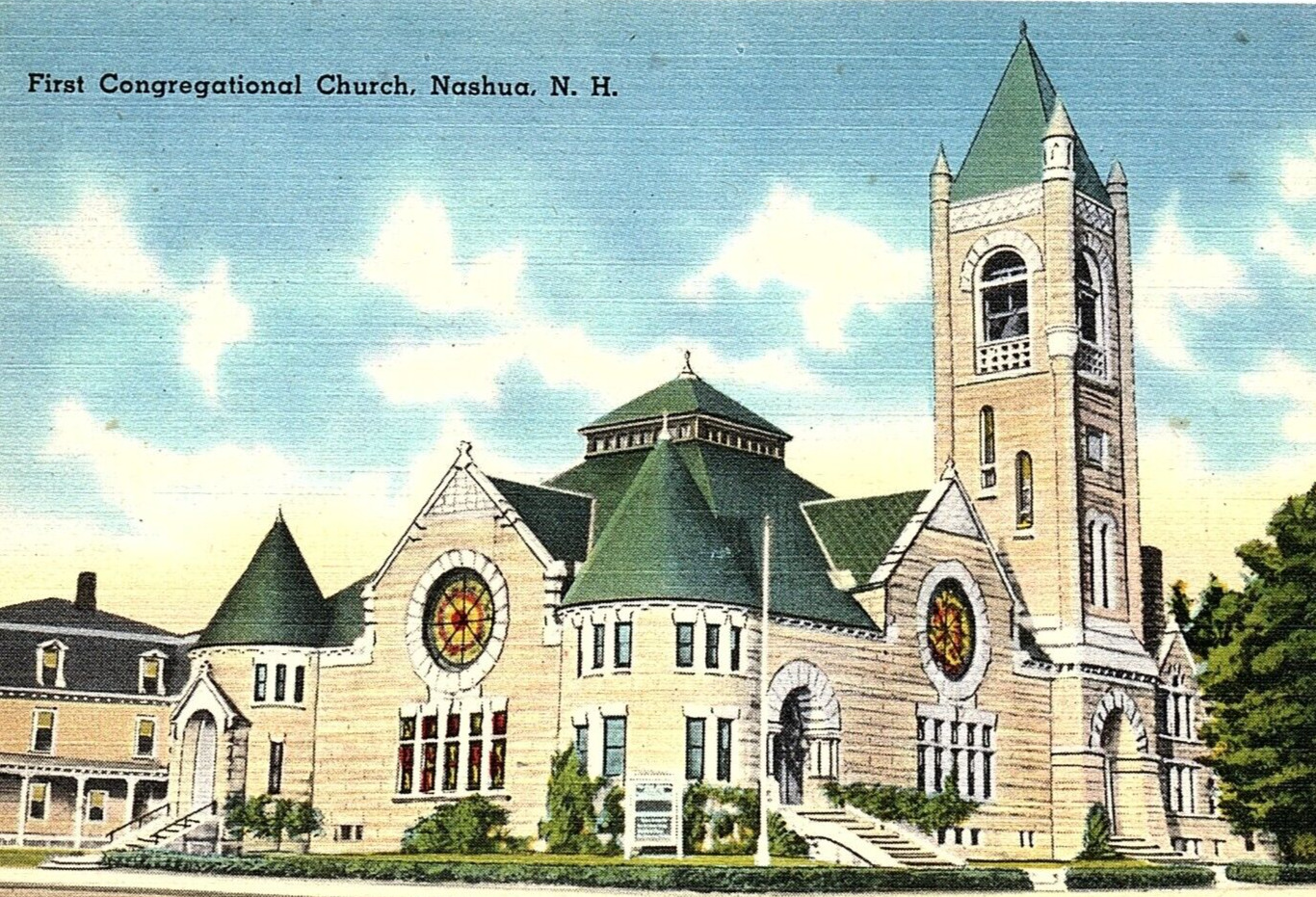 1940s NASHUA NEW HAMPSHIRE FIRST CONGREGATIONAL CHURCH LINEN POSTCARD P662